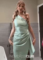 Melissa | Mermaid Ruched Light Pink Satin Long Formal Dress Near Me - Price #price_variant_lowest# - Sage - PromDressClub